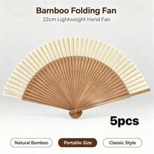 22cm Bamboo Bone Hollow Carved Folding Fan, Cream White Plain Surface, Chinese Style Portable Everyday Hand Fan - A - View 8