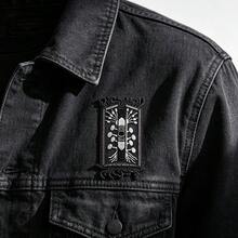 1 st gotisk broderilapp med magisk svamp och rulle, svart vit grå, vintage häxkonst, magisk trolldrycksflaska och rulldesign, stryklapp för applikation - A - Visa 5