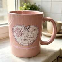 Sweet Cute Pink Ceramic Mug, Adorable Bear Rabbit Cake Art Print Cup, Girly Aesthetic Gift, Macaron Color Coffee Tea Cup - Multicolor - View 11