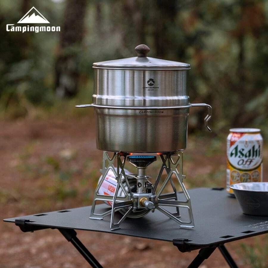 CAMPINGMOON Outdoor Camping Sierrabowl, Dual-Use Steaming & Boiling 304 Stainless Steel Portable Stewing Pot, Noodle Pot S371-C1