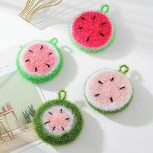 4pcs Watermelon Pattern Dish Brushes & Dish Cloths, Thick Round Dish Scrubbers - Random Color - Multiple Styles - View 3