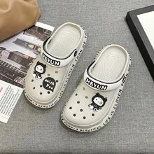 Sandal Selop Wanita Desain Kucing Lucu, Sol Lembut Anti Selip, Sandal Datar Setengah Tanpa Bagian Belakang dengan Ujung Tertutup, Modis, Cocok untuk Perawat, Kerja, Pakaian Luar Ruangan, Pantai, Ruang Operasi - Grey - View 1