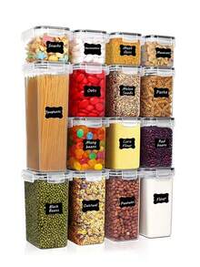 Juego de 30/42 piezas de recipientes herméticos para almacenar alimentos con tapas y etiquetas, botes transparentes para organizar la despensa, frascos de cocina apilables para pasta, cereales, harina, café y aperitivos - Ver 4