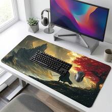 Dark Spire Castle Knight Holding Sword Back Pattern Extra Long Gaming Mouse Pad And Desk Mat Set, Non-Slip Durable Rubber Base, Smooth Surface Suitable For Computer Laptop Office Home, Abstract Art Decor, Back To School Supplies - A - View 8