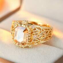 Vintage Luxury Hollow Square Ring, Exquisite Elegant Women's Jewelry - Gold - View 3