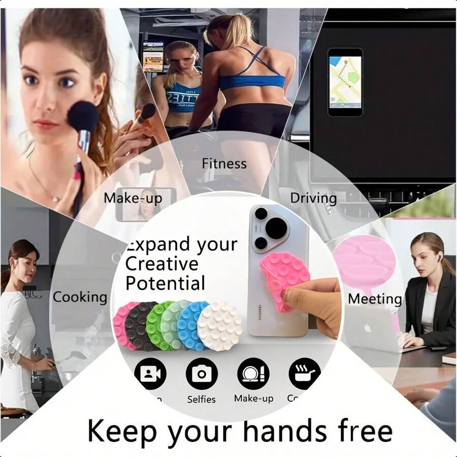 1/10pcs Round Suction Cup Phone Holder, Ergonomic Grip Design And Adhesive Base - Multi-Surface Suction Design, Multiple Colors Available, Suitable For Smartphones, Perfect For Selfie, Video, Gaming, Hands-Free - Super Strong Suction Model - View 1