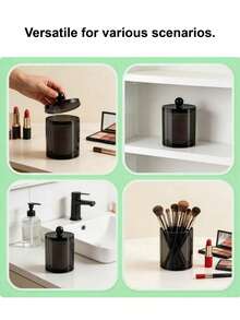 Dispenser Tempat Cotton Bud, Cocok untuk Cotton Bud dan Tusuk Gigi - Set Toples Apotek Plastik Hitam 10 Oz, Cocok untuk Penyimpanan dan Pengorganisasian Kamar Mandi, Kotak Penyimpanan Rias Wajah - Beraneka warna - View 9