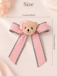 1pc Plush Bear Bow Hair Clip, Girls Flower Girl Vintage Crocodile Clip, Autumn Children's Daily Hair Accessory - Multicolor - View 6