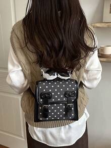 Cute Polka Dot Bow Fashionable New Highly Attractive Versatile Chic Personalized Backpack - Black - View 4