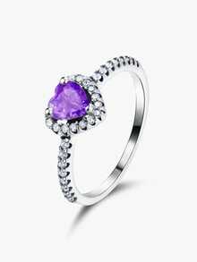 1套項鍊、耳環與戒指珠寶套組，低過敏設計，附鮮豔紫色愛心與愛意元素 - 紫色 - 查看 10
