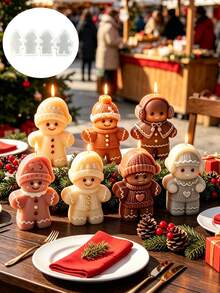 Christmas Gingerbread Silicone Mold Set With Lollipop Detail Cute Doll Shape, Durable Reusable Mold For Candle Making, Fragrance Stone, Handmade Soap, Plaster Art, Cookie Baking, Indoor Holiday Atmosphere Decoration, DIY Handmade Tools, Christmas, New Year, Holiday Gift - A - View 2