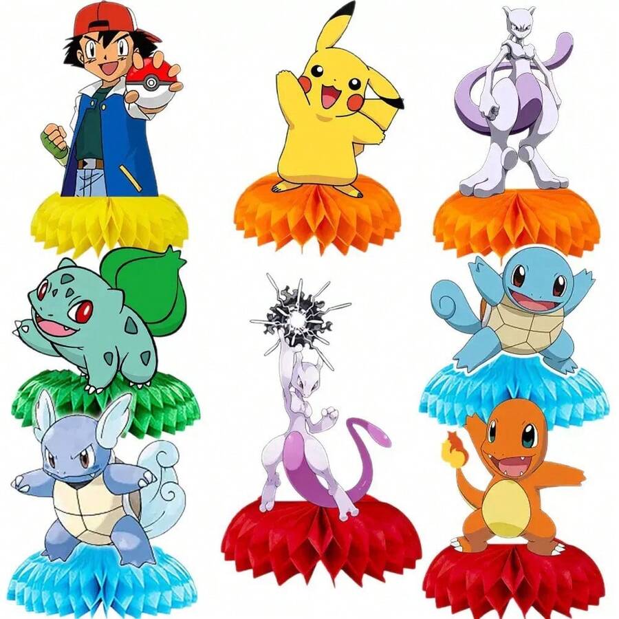 1pc/8pcs Cartoon Anime Honeycomb Tabletop Decoration, Printed With Classic Cartoon Anime Character Pattern Style Decor (Balloons Not Included). Halloween Party Decoration, Exquisite Table Centerpiece Is Ideal For Fan Gatherings, Theme Parties, Suitable For Photography Props And Fan Collectibles. Elegant Gift For Fans And Anime Enthusiasts - View 1