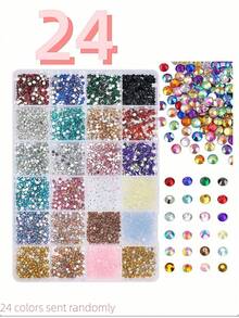 1 Set Grids Rhinestone Nail Art Kit, Round Crystal Rhinestones, Shiny Rhinestone Set, Wax Picker Pen, Tweezers And Rhinestone Tray Tools, Suitable For Nail Art, Tumblers, Clothing, Scrapbooking And DIY Crafts, Perfect For Christmas New Year Gifts For Friends - Multicolor - View 7