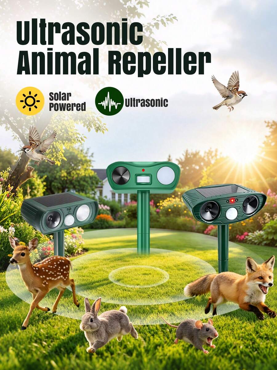 TOUCHBeauty 1pc Solar Ultrasonic Animal Repeller,300mAh Battery,Waterproof Outdoor Animal Repellent With PIR Motion Sensor,6‑8M Protection Range,Solar Powered Deterrent For Cats,Dogs,Foxes,Raccoons,Mice,Birds,Yard Lawn Garden Use