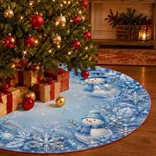 1pc Ice Blue Crystal Snowman Pattern Christmas Tree Skirt, Elegant Color Holiday Decoration, 5 Sizes, Unisex Holiday Gift, Suitable For Home And Party Christmas Decor - Ice Blue Crystal Snowman - View 5