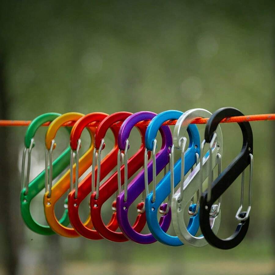 1/3/5pcs S-Shaped Outdoor Aluminum Alloy Quick Hook 8-Figure Connector Ring Backpack External Hanging Keychain, Random Color Shipment - Multicolor - View 1