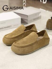 Men's Summer Height-Increasing Closed-Toe Slippers, Slip-On Slouchy Shoes, Thick Sole Office Couple Shoes - Brown - View 2