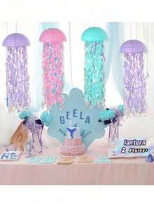 3pcs Gradient Blue Jellyfish Paper Lanterns, Ocean Theme Hanging Decorations, Underwater Style Decor For Mermaid Party, Birthday, Baptism, Wedding Wall Decoration - -multiple Styles - View 7