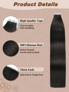 Yilite 18 Inch 10Pcs Natural Black 1B Color Tape In Hair Extensions Human Hair Straight Soft Human Hair Tape In Extensions Skin Weft Tape Ins Extensions For Women - S1B - View 4