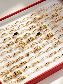 22/49pcs/Set Fashion Elegant Exquisite Flower Butterfly Heart Shaped Rings, Unisex, Romantic Date Gift, Daily Wear Jewelry Accessories - Fashionable Gold Toe Ring - View 3