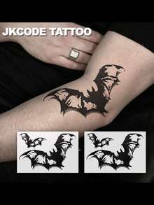 JKCODE TATTOO 2 Pcs Realistic Halloween 3D Bat Temporary Tattoos, Stylish Shoulder Tattoo Stickers, Dark Gothic Tattoo, Waterproof Tattoo For Men And Women, Simple, Colored Print Tattoo Sticker, Washable Stickers For Party Tattoo Sticker, Last 3-5 Days - Black - View 3
