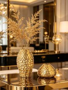 1 Piece Gold Honeycomb Textured Ceramic Vase - 1PC - View 7