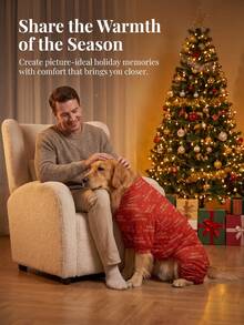 1PC Christmas Dog Pajamas - Soft Warm And High Stretch Full Coverage Pet Rompers, Anti Licking & Bug Protective Jumpsuit For Small Medium Large Dogs, Christmas All Over Printing Dog Clothes - Christmas Letter "Merry Christmas" Pattern - Multicolor - View 3