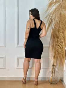 Vestido Curto Cruzado Transpassado Sem Bojo Básico Canelado Verão Feminino - Preto - Visão 8