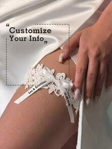 Custom Name & Date Floral Lace Bridal Garter Personalized Bow Lace Leg Band Elegant Wedding Accessory Bride Keepsake Bridal Shower Gift Ceremony - Milk Lace - View 12