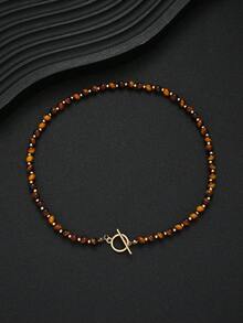 1pc Minimalist Beaded Necklace In Maillard Color Palette, Women's Daily, Vacation, Date, Travel Wear, Perfect Gift Choice - Brown - View 6