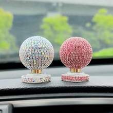 1pc Rhinestone Rotating Ball Car Ornament, Sparkling Ball Decoration, Car Dashboard Decor, Office Desk Ornament, Car Interior Accessory - A - View 2