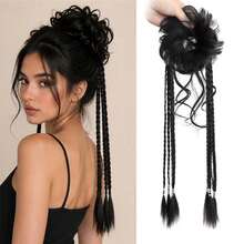 Women's Braided Bun With Boxer Braids & Tendrils, High Temperature Synthetic Fiber, Adds Volume, Easy To Wear For Daily, Travel, Party, Halloween & Christmas - Dark Brown - View 7