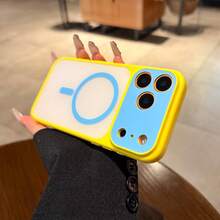Cute Colorblock Magnetic Phone Case, Compatible With IPhone 17 Pro Max / 17 Air / 17 Pro / 17 / 13 / 14 / 15 / 16 / Pro Max / 14 Plus / 15 Plus / 16 Plus, MagSafe Compatible Large Lens Protection Case, Birthday Gift - Khaki - View 2