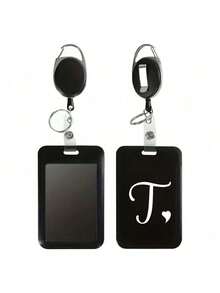 Black Anti-Theft Card Holder With Black Retractable Clip, Artistic Heart Letter A-Z, Thumb Slot Hard Plastic Card Protector, Expandable ID Holder, Medical Insurance Card Protector, Waterproof Medical/Bank/Social Security Card Protector, Bus Card Holder, Meal Card Holder - Multicolor - View 32