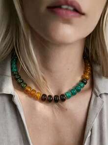 1pc Vacation Style Dopamine Beaded Choker Necklace, Suitable For Daily Wear, Parties And Vacation Occasions All Year Round - Green Forest Style - View 1