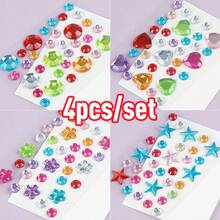 4Pcs/Set Extra Large Colorful Star Heart Flower Shape Rhinestone Jewel Stickers,Self‑Adhesive Eye Face Body Gem Decals For Rave Festival, Carnival, Cosplay And Party Makeup Decorations - Multicolor - View 8
