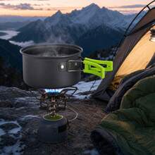 Portable Camping Cookware Set Lightweight Non‑Stick Outdoor Cooking Pot Pan Kit With Storage Bag For Hiking Backpacking Picnic - Grey - View 6