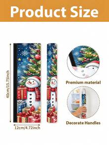 1/2Pcs Christmas Fridge Handle Covers, Christmas Tree, Snowman, Gift Box Pattern, With Hook And Loop, Suitable For Refrigerator, Oven, Microwave, Dishwasher, Christmas Holiday Kitchen Decoration - View 2