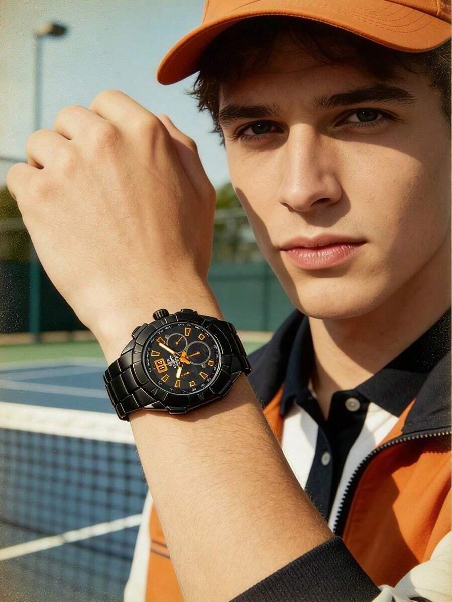 Orient Chronograph Watch, FTV000 Series Premium Analog Dial With Large Date Display, High-Quality Black Leather Strap Skin-Friendly, Professional Racing Business Social Men's Watch - Black - View 1