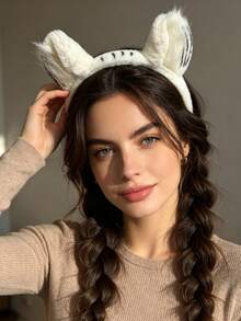 1pc Plush Tiger Ear Headband, Realistic Animal Ear Head Hoop, Cartoon Animal Ear Costume Headband, Fashion Party Cos Photo Versatile Hair Accessory - Multicolor - View 1