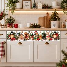 Christmas Garland Wall Decal Holiday Border Sticker Pine Branch Red Bow Kitchen Cabinet Wall Decor Xmas Decoration For Kitchen Island Mantel Fireplace Dining Room - Christmas Wall Decals - View 3