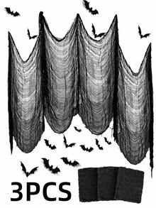 1/3/5pcs Black 76*183cm Halloween Party Decoration Ghost House Gauze DIY Decorative Fabric, Suitable For Creating Halloween Atmosphere - Scary And Eerie Halloween Decor, Suitable For Indoor And Outdoor Parties - Black - View 8