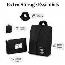 5‑In‑1 Travel Duffel Bag Set Quilted Weekender Tote With Shoe Compartment Cosmetic Pouch Sling Backpack For Travel - Black - View 6