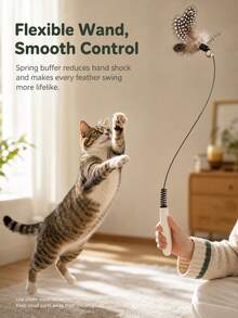7Alas 4Pcs Interactive Cat Toy Set, Feather Teaser Wand & Plush Puffball Launcher With 20 Soft Balls, Lightweight Handheld Exercise Training Kitten Toys For Indoor Chasing Pouncing Home Playroom Fun - Multicolor - View 8