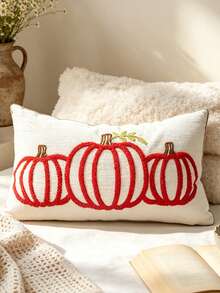 1pc Autumn Limited Pumpkin Embroidery Lumbar Pillow Case, Dual Color Options, Sofa Atmosphere Cushion Cover, Bedroom Bedside Healing Throw Pillow Cover, 11.81*19.68 Inches (30*50 Cm), Pillow Insert Not Included, Machine Washable - Multicolor - View 4