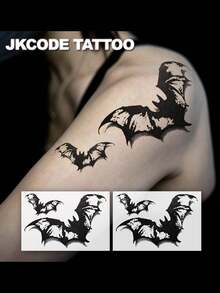 JKCODE TATTOO 2 Pcs Realistic Halloween 3D Bat Temporary Tattoos, Stylish Shoulder Tattoo Stickers, Dark Gothic Tattoo, Waterproof Tattoo For Men And Women, Simple, Colored Print Tattoo Sticker, Washable Stickers For Party Tattoo Sticker, Last 3-5 Days - Black - View 7