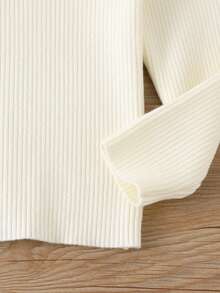 Girls' Solid Color Knit Top With Floral Collar Undershirt - Apricot - View 4