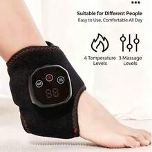LUYAO Wireless Ankle Massager With Heating Function, Rechargeable Ankle Heating Pad Wrap, Portable Foot Massager, 5 Heating Levels And 3 Vibration Modes, 1100mAh - Grey - View 4