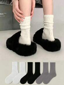 1 Pair/2 Pairs/3 Pairs/Multi-Color Women's Long Slouch Socks, College Style Mid-Calf Socks Suitable For Daily Wear - Multicolor - View 2