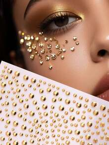 2pcs Gold Face Glitter Body Shiny 3D Rhinestone Stickers, Rave Party Makeup Accessories Rhinestone Stickers, Y2K Style Music Festival DIY Eye & Face Gems, Valentine's Day Gift - Multicolor - View 4